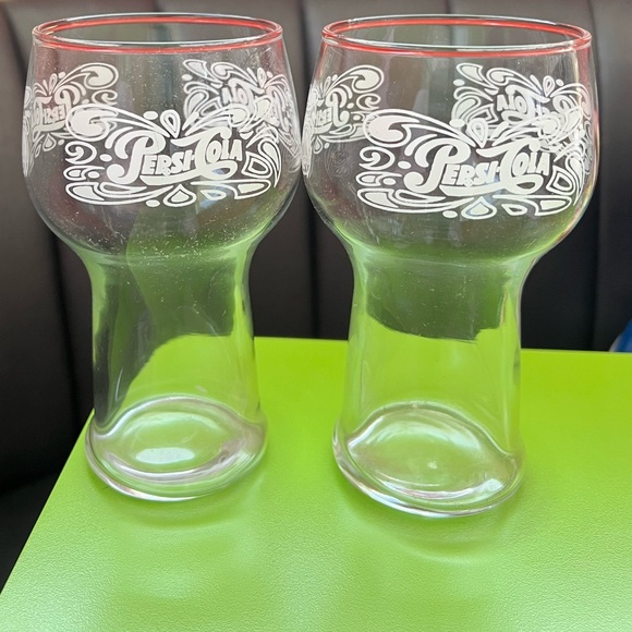 2 Pepsi cola glasses soda fountain 70s parlor logo modernist retro - Picture 3 of 4